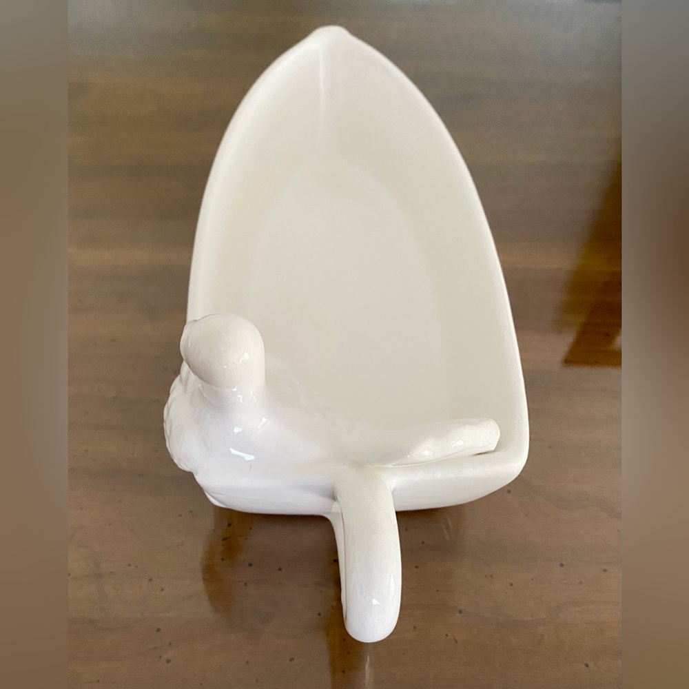 USS Gravy Boat Ship Shape Novelty Ceramic Serving Dish Gold & White - Picture 6 of 10